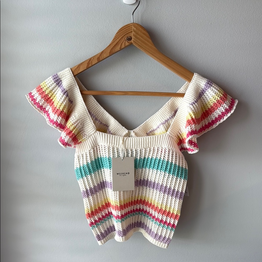 Off Shoulder Striped Knit Tank Top - Multicolor
